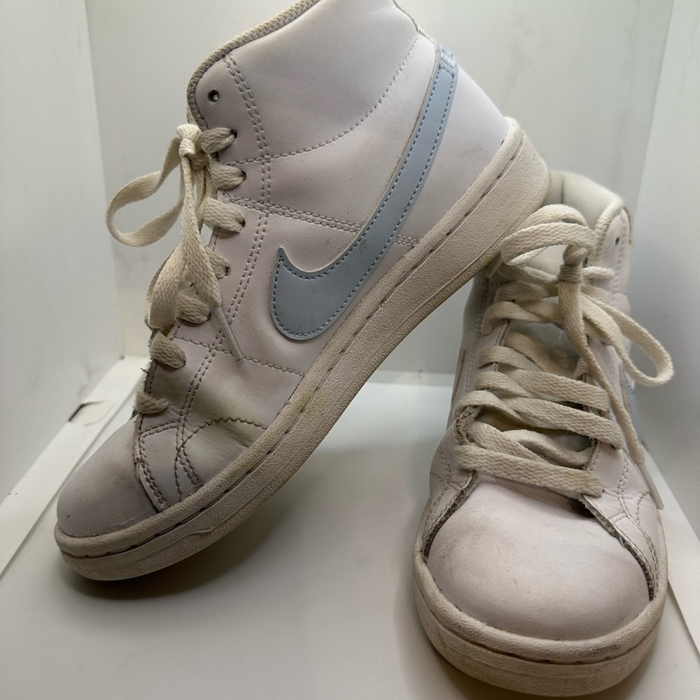 Nike White and Blue High-Top Sneakers